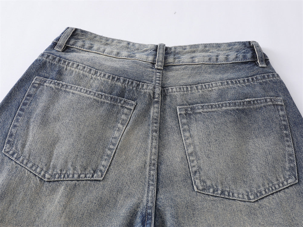 Men's Wide-Leg Baggy Jeans – Vintage Washed Straight Fit Denim