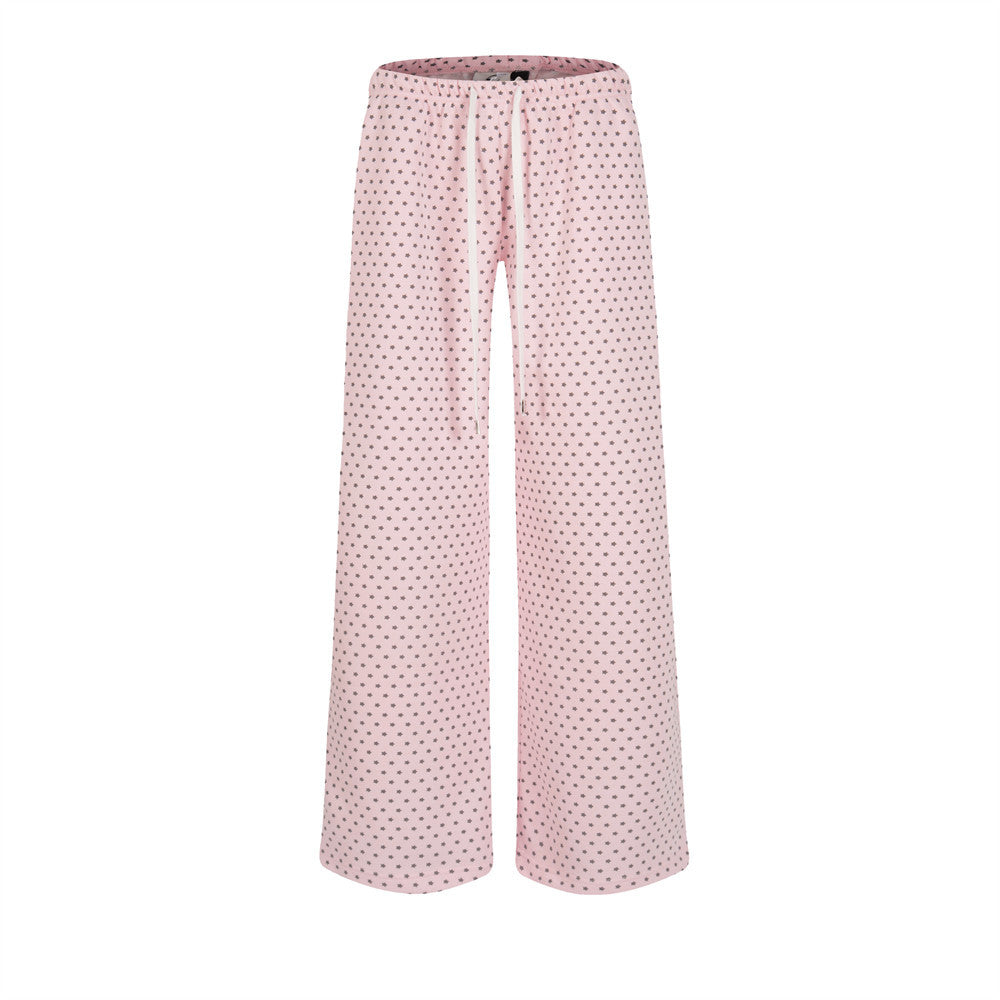 Polka Dot Wide-Leg Pants – Women's Relaxed Fit Drawstring Casual Trousers