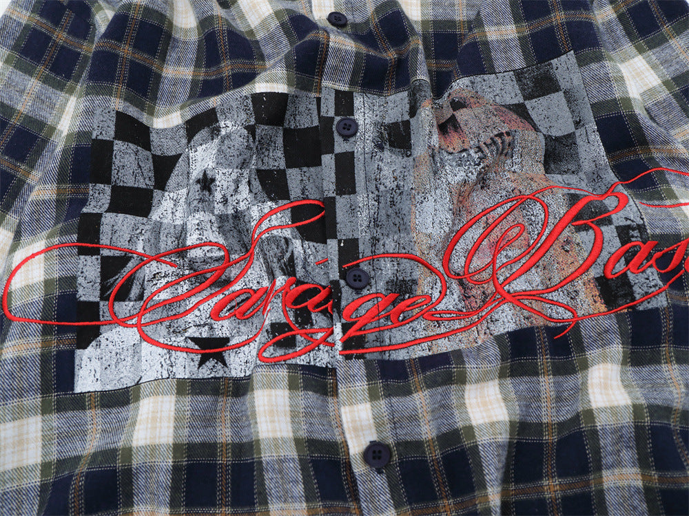 Plaid Flannel Shirt Men's Streetwear Checkerboard Graphic Print Oversized