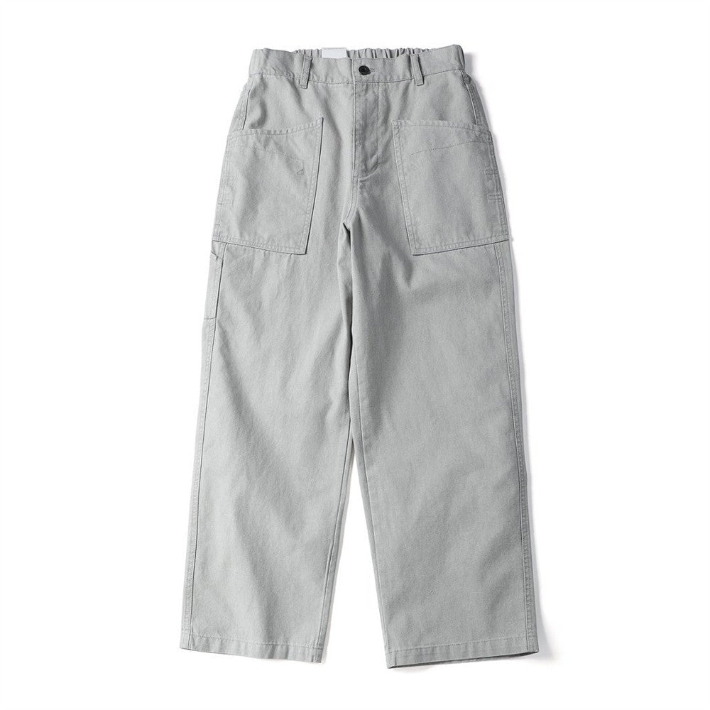 Vintage Washed Canvas Wide-Leg Utility Pants with Patch Pockets