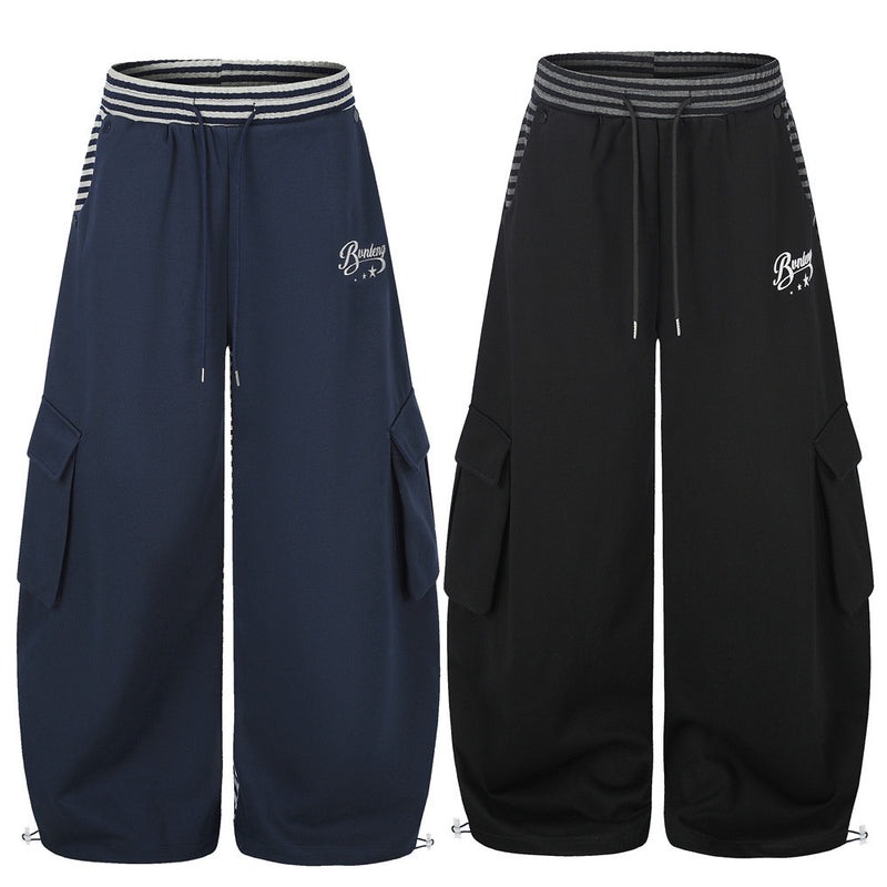 Wide-Leg Cargo Sweatpants with Striped Contrast Waistband – Men's Relaxed Fit