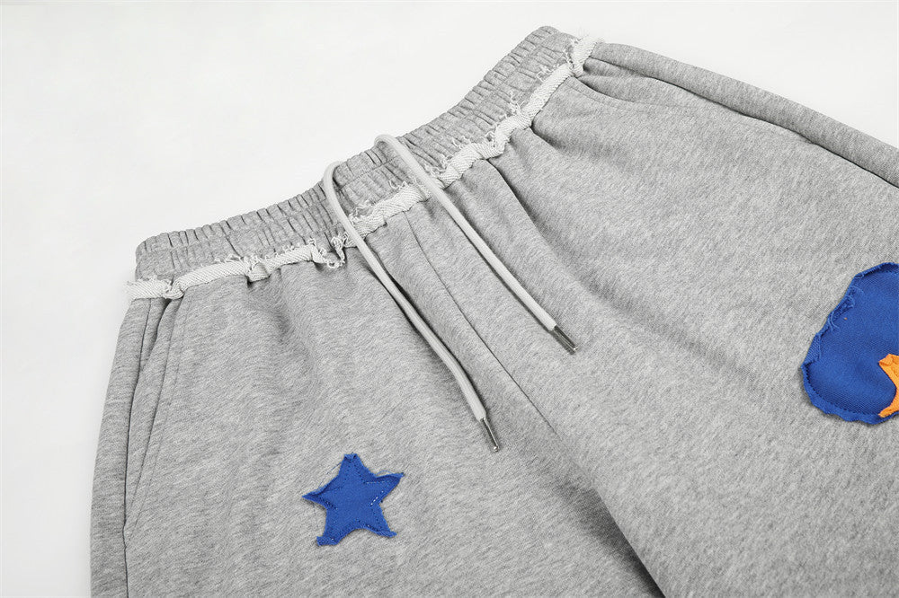 Pantalon de survêtement à jambes larges avec étoiles appliquées – Jogger homme streetwear hip-hop