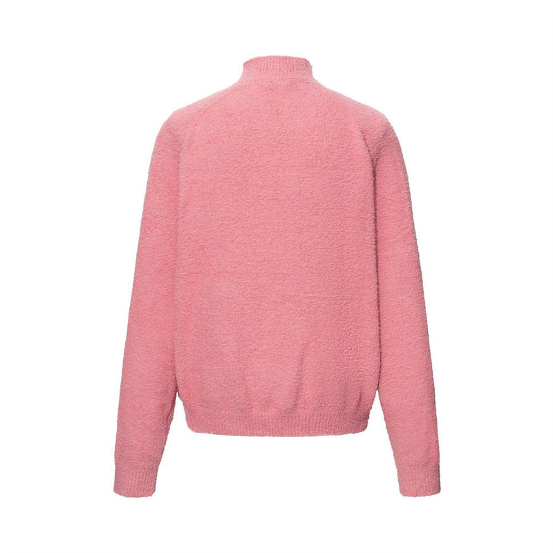 Rabbit Print Zip-Up Knit Sweater – Men's Oversized Mock Neck Cardigan