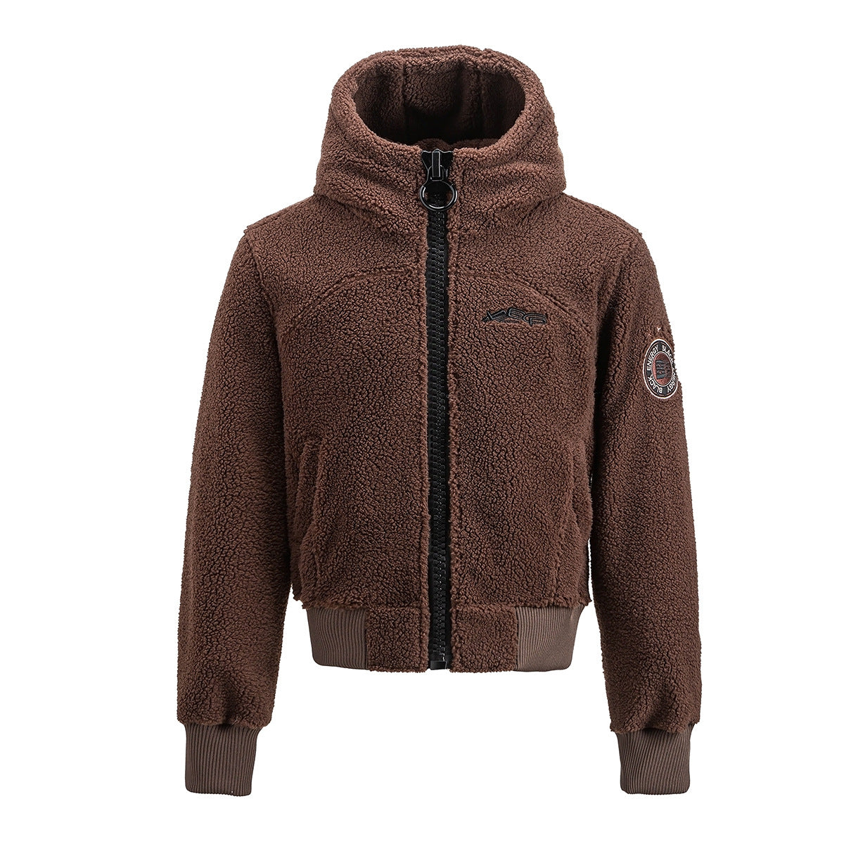 Sherpa Fleece Zip-Up Hoodie Jacket – Varsity Embroidered Teddy Coat