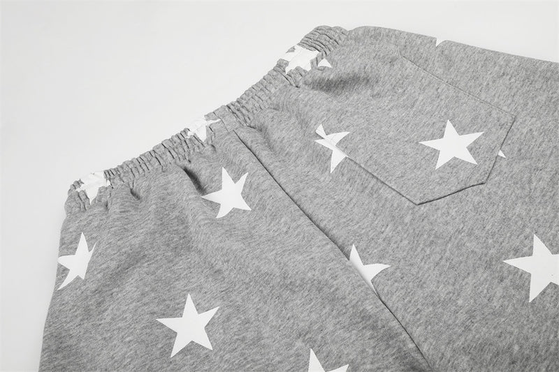 Star Print Wide-Leg Sweatpants – Oversized Pleated Streetwear Joggers