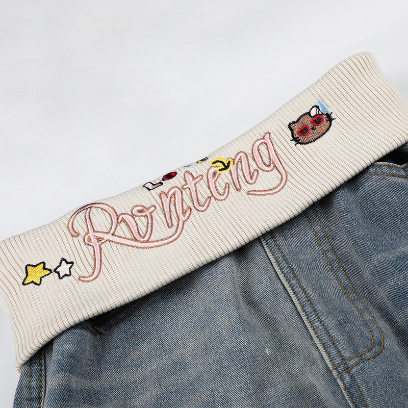 Vaqueros cargo de pierna ancha para hombre: denim lavado con cintura de punto y bolsillos laterales