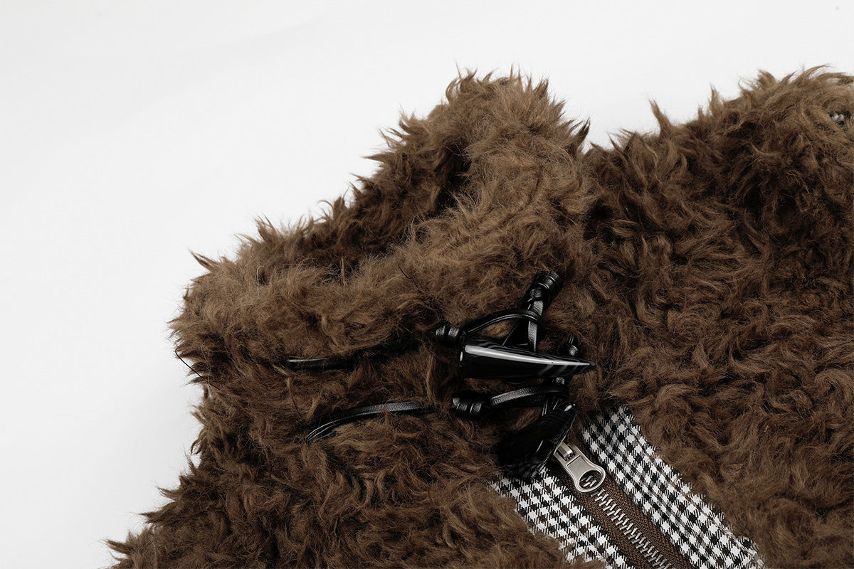 Gilet réversible en polaire teddy et tissu vichy matelassé – Gilet sans manches zippé