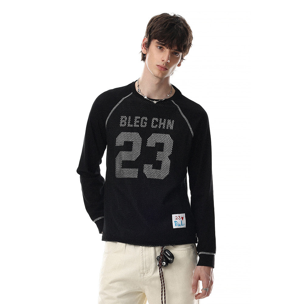 Men's Long Sleeve Tee Shirts – Number 23 Mesh Graphic Raglan Top