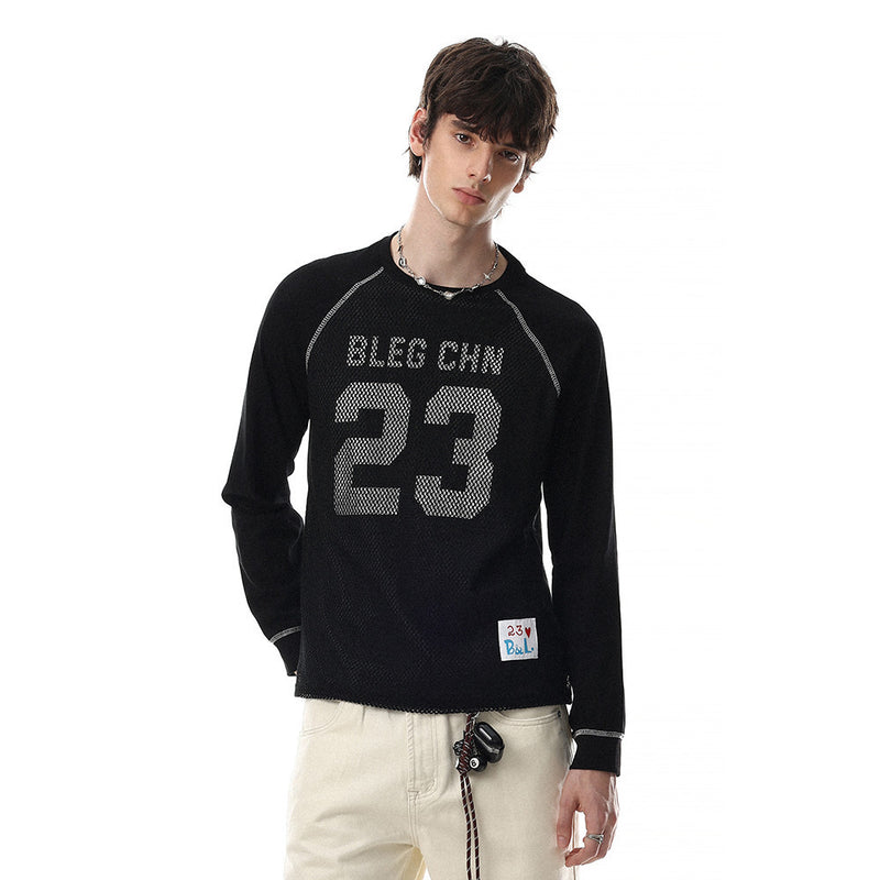Men's Long Sleeve Tee Shirts – Number 23 Mesh Graphic Raglan Top