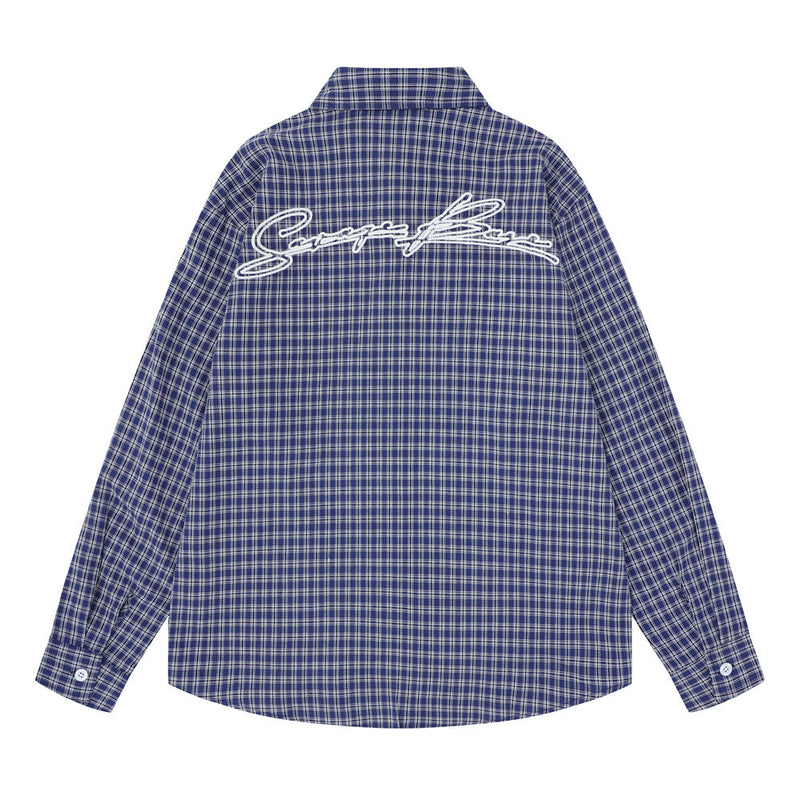 Men's Plaid Long Sleeve Shirt with Rope Loop Embroidery — Relaxed Fit