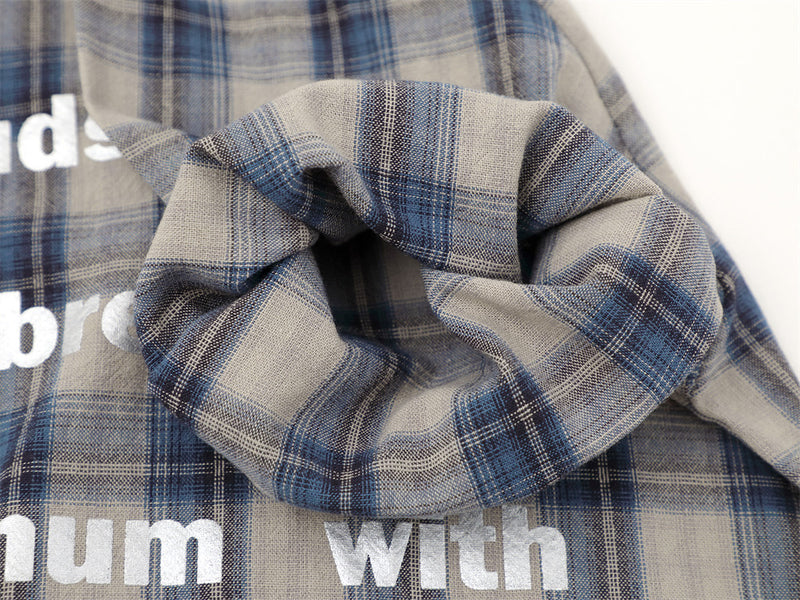 Oversized Plaid Short-Sleeve Shirt with Letter Print