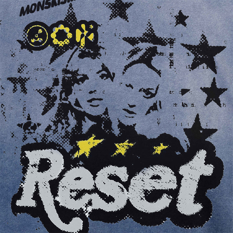 Tee-shirt graphique vintage délavé à l’acide – Imprimé étoiles Reset, coupe oversize