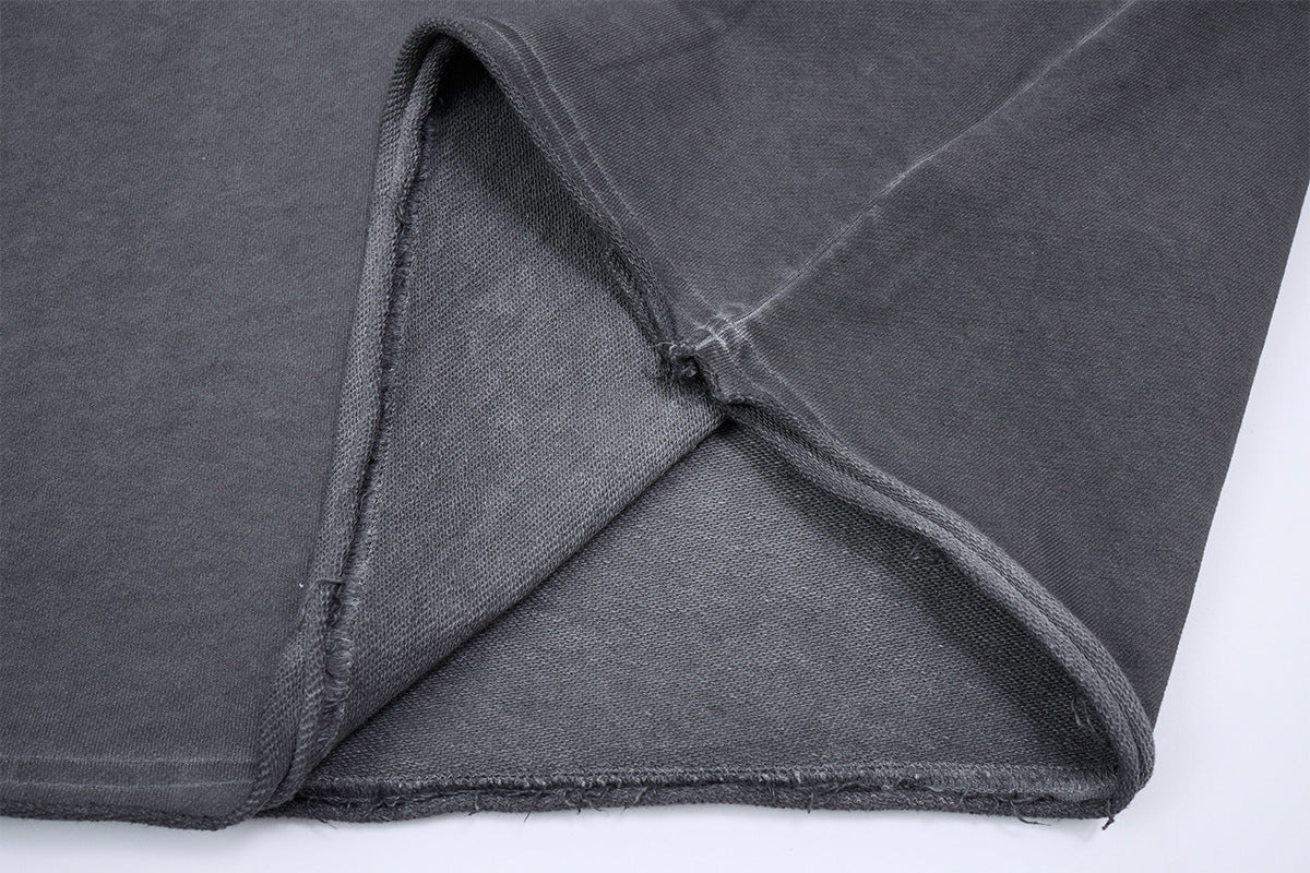 Long Sleeve Acid Wash Shirt with Celestial Print & Raw-Edge Seam Detail