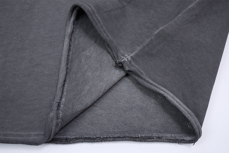 Long Sleeve Acid Wash Shirt with Celestial Print & Raw-Edge Seam Detail