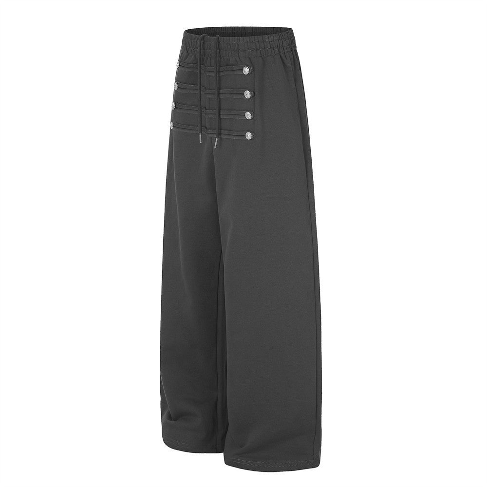 Jogging homme coupe large avec détails de boutons croisés et taille élastique