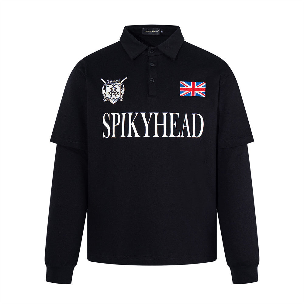 Spikyhead Faux Two-Piece Long Sleeve Polo Shirt – Oversized British Crest
