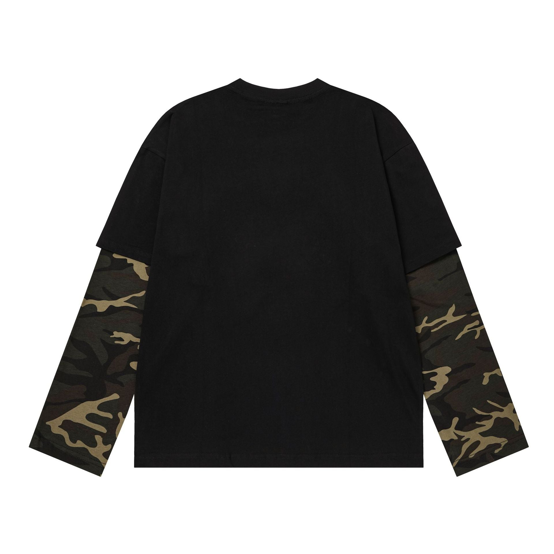 T-shirt manches longues superposé à manches camouflage – T-shirt streetwear oversize