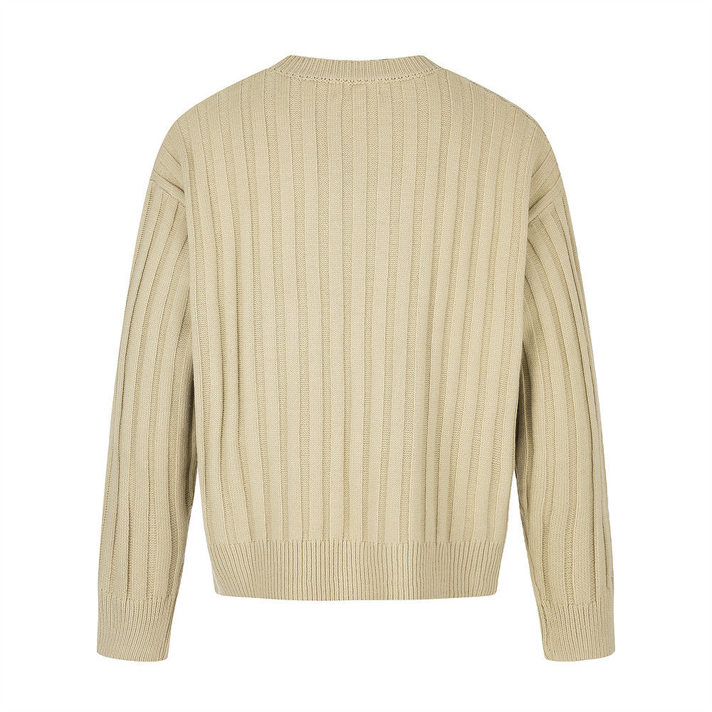 Ribbed Knit Crewneck Sweater — Oversized Fit, Solid Color