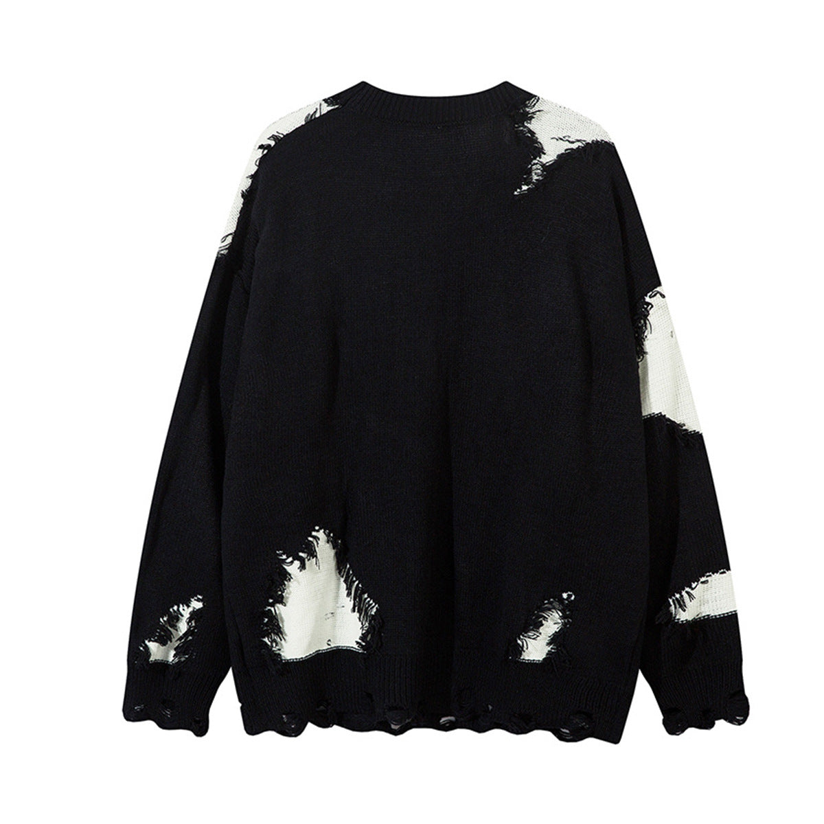Pull en maille color block effet usé – Pull oversize à franges, style high-street