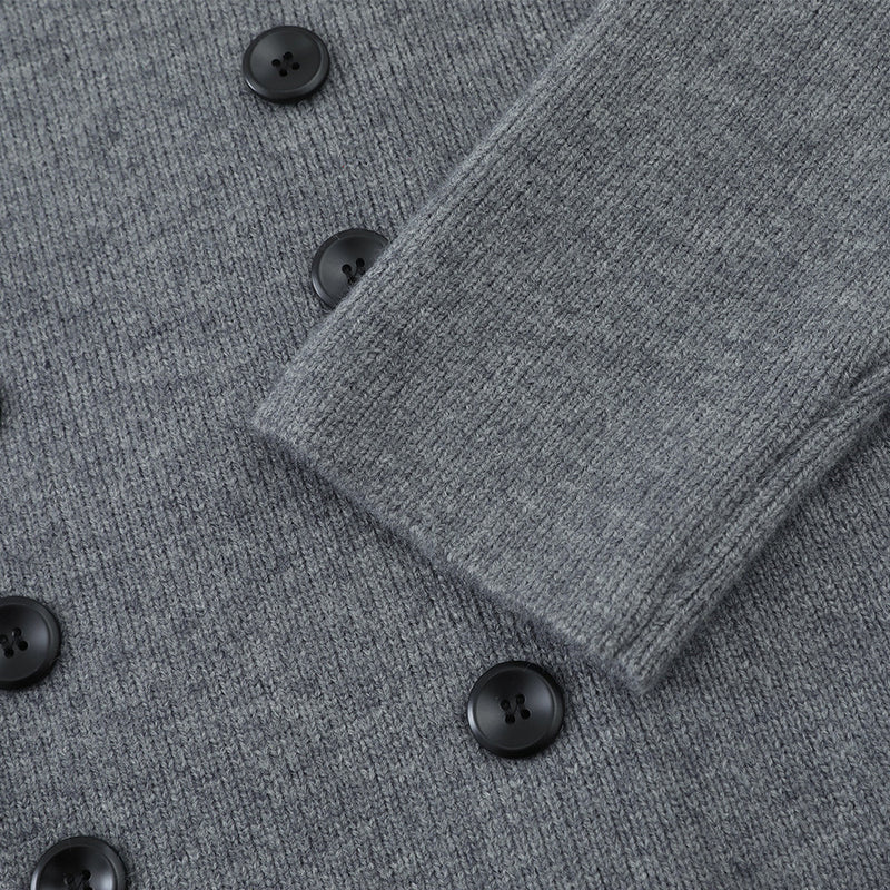 Double-Breasted V-Neck Knit Cardigan – Men's Relaxed Fit Sweater Jacket