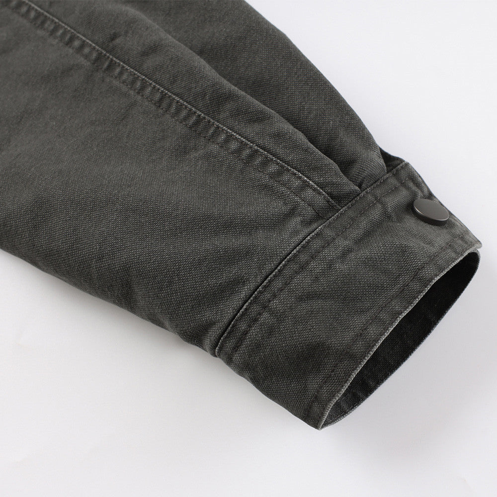 Men's Vintage Washed Stand-Collar Bomber Jacket with Elastic Hem