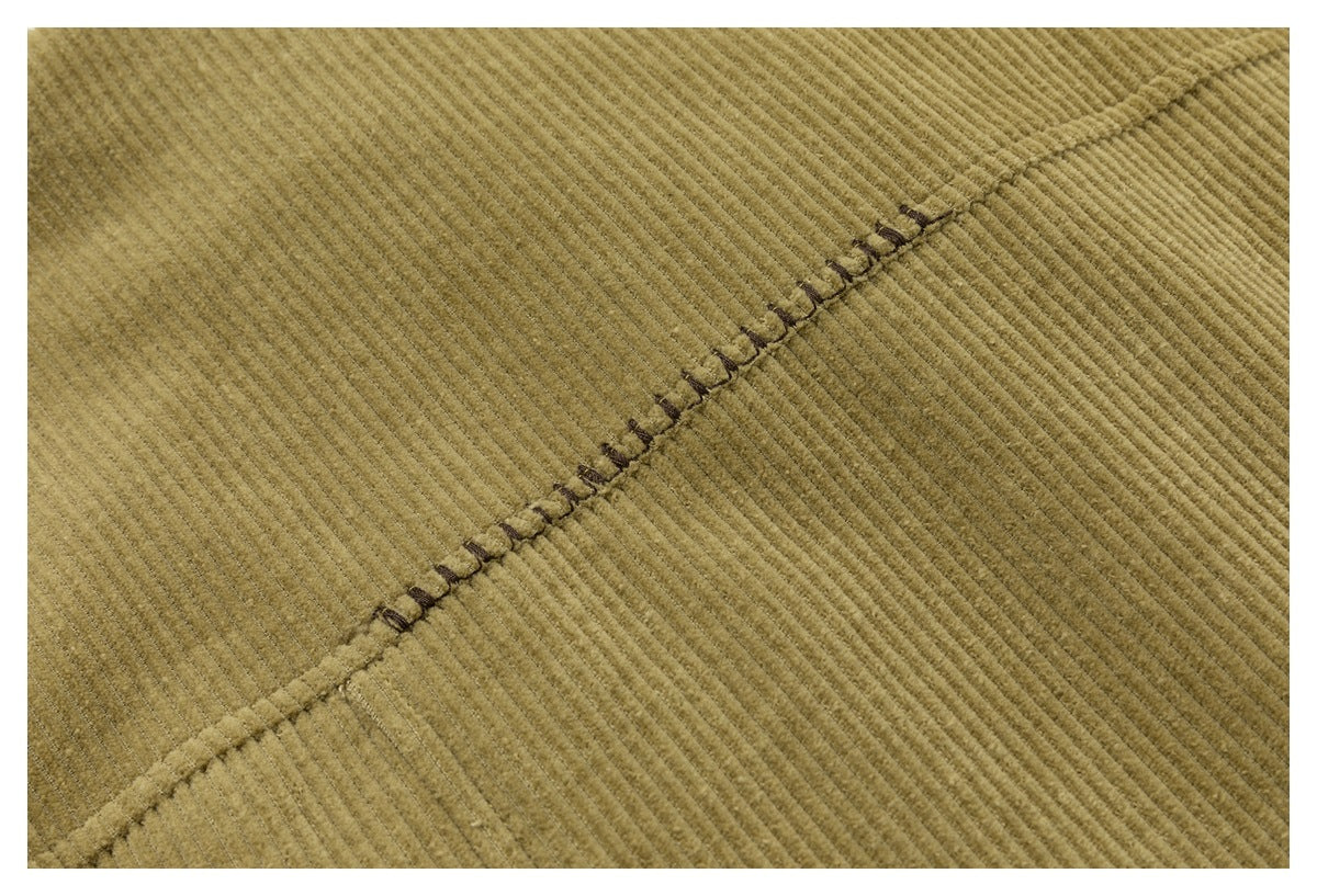 Corduroy Trucker Jacket — Oversized Fit, Floral-Lined, Olive Green