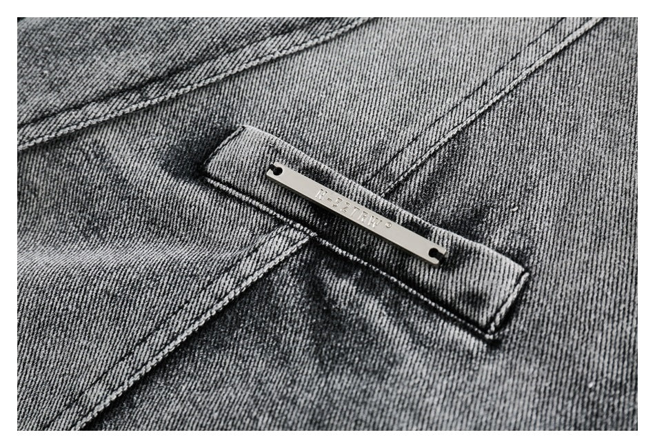 Oversized Washed Denim Blazer Jacket – Vintage Grey Black