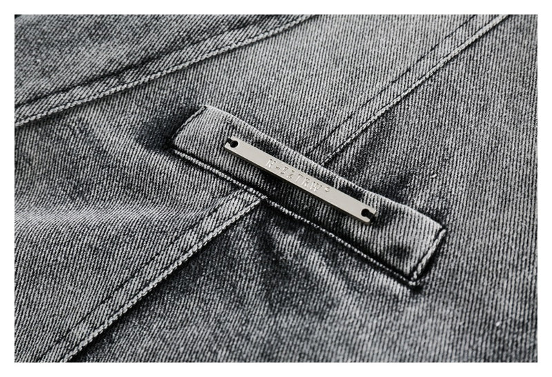 Oversized Washed Denim Blazer Jacket – Vintage Grey Black