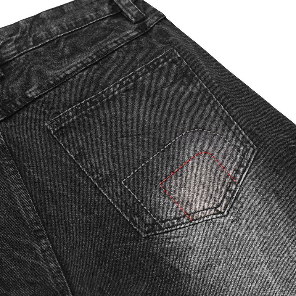 Men's Wide-Leg Baggy Jeans – Washed Black Rhinestone Embellished Denim