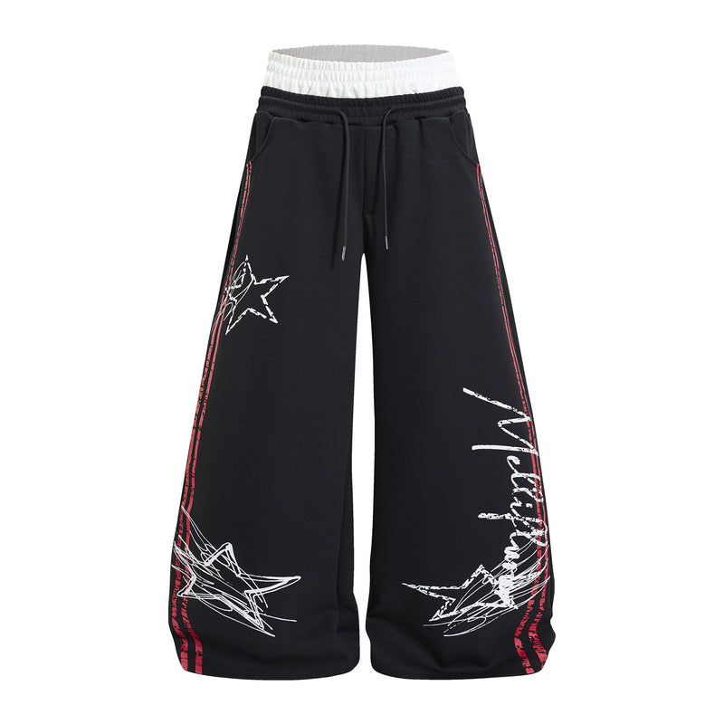 Wide-Leg-Sweathose mit Star-Graffiti-Print & zweilagigem Bund