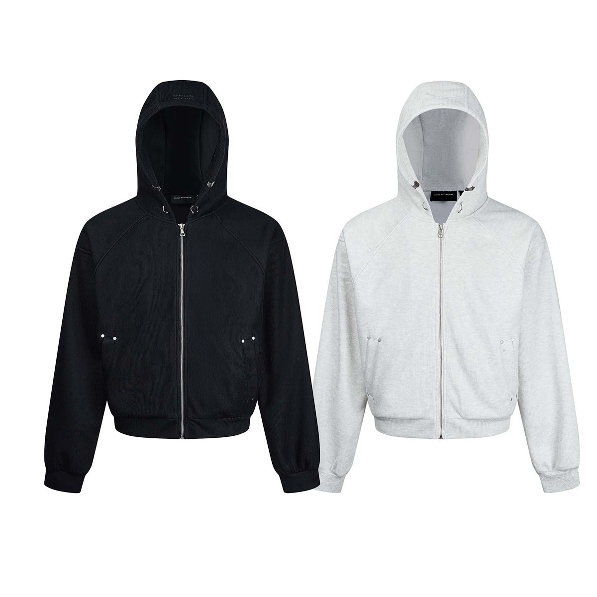 Sweat à capuche court zippé – Sweat intégralement zippé à manches raglan côtelées
