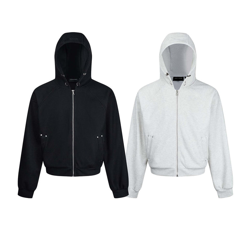Sweat à capuche court zippé – Sweat intégralement zippé à manches raglan côtelées