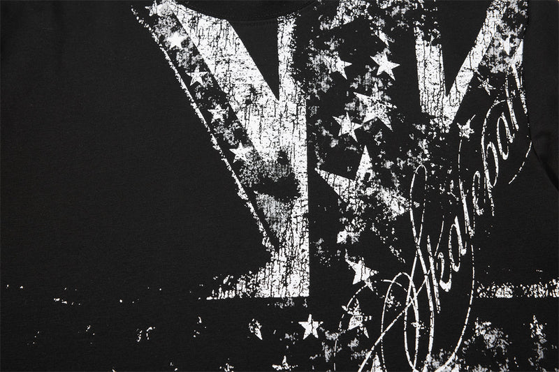Men's Black Long Sleeve Graphic Tee – Distressed Union Jack Print