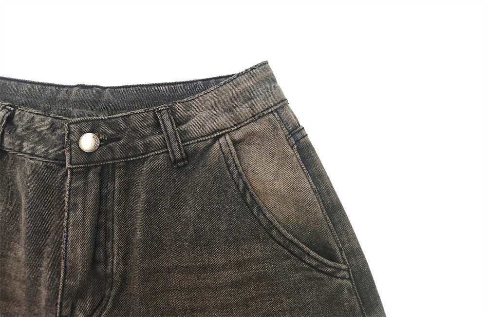 Vintage Washed Cargo Denim Shorts – Distressed Wide Leg Multi-Pocket
