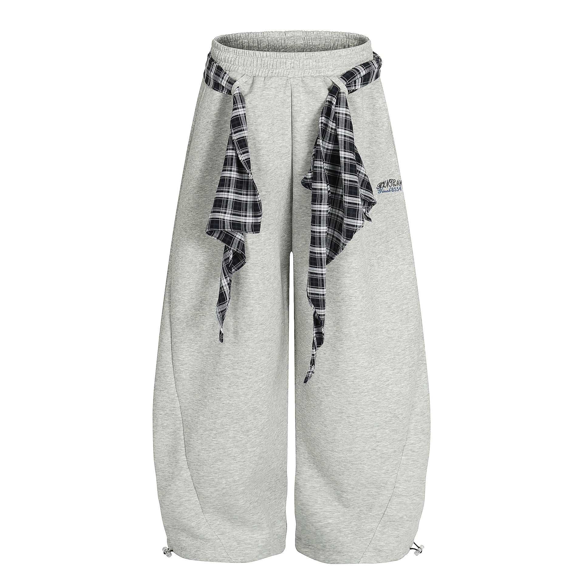 Wide-Leg-Sweatpants mit Karoband – Oversized-Hip-Hop-Barrel-Pants