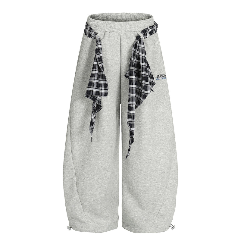 Wide-Leg-Sweatpants mit Karoband – Oversized-Hip-Hop-Barrel-Pants
