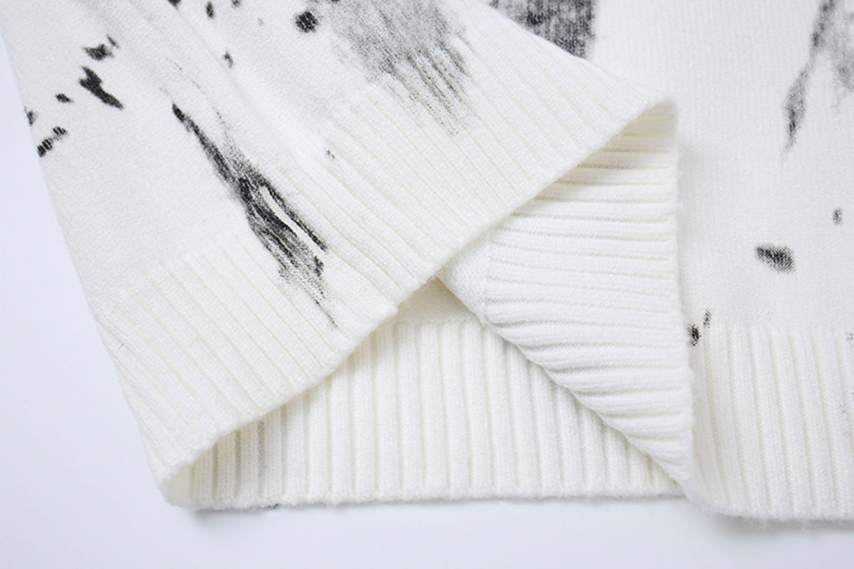 Pull en maille col rond éclaboussures d’encre – Motif peinture déstructuré