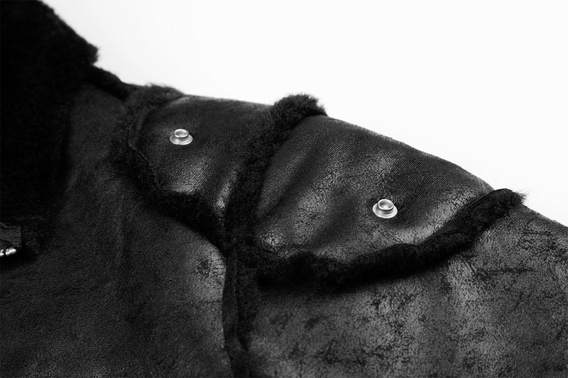 Black Faux Leather Bomber Jacket with Shearling Lining & Moto Hardware