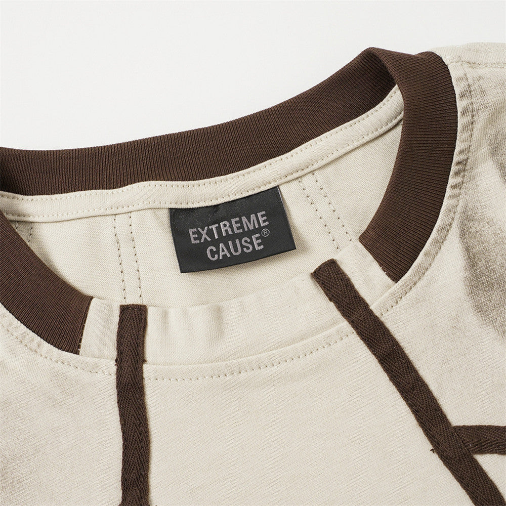 Post-Apocalyptic Tie-Dye Dirty Wash Punk Contrast Seam Cotton T-Shirt