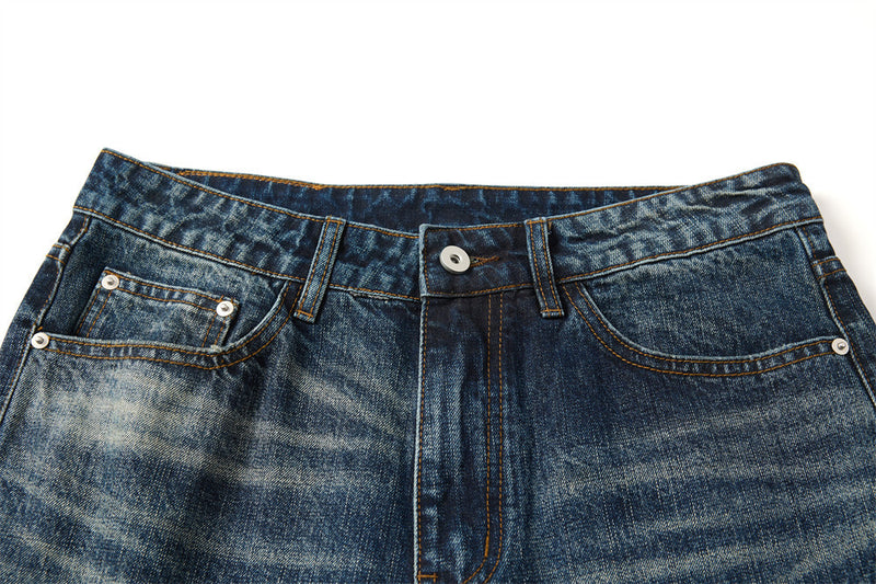 Wide-Leg Washed Distressed Jeans – Men's Vintage American Streetwear
