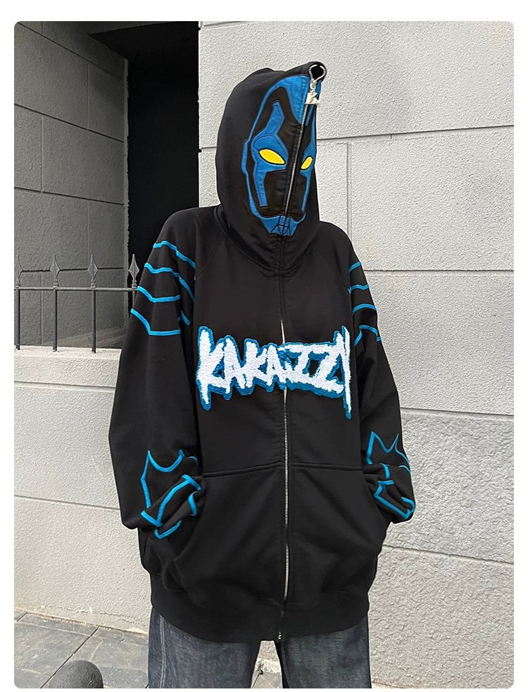 Cyberpunk Superhero-Inspired Hoodie - 400GSM Oversized Black Zip-Up Sci-Fi Sweatshirt