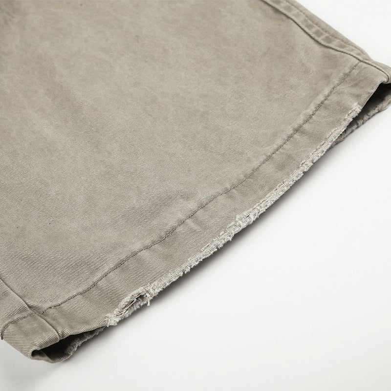 Pantalon cargo wide leg – Kaki délavé, éclaboussures de peinture et chaîne métallique