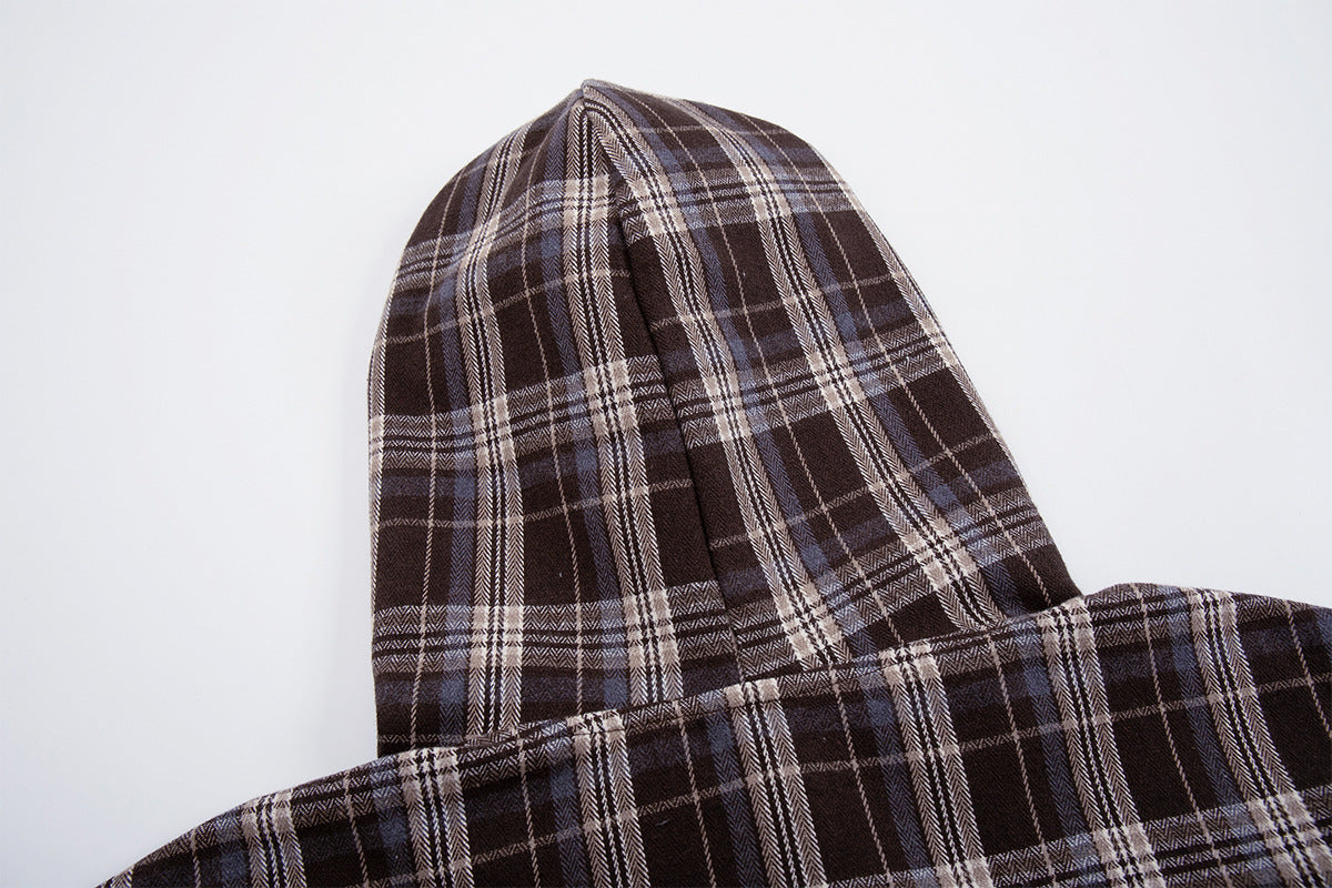 Oversized-Pullover-Hoodie mit braunem Karomuster – Retro-Flanell-Check-Streetwear