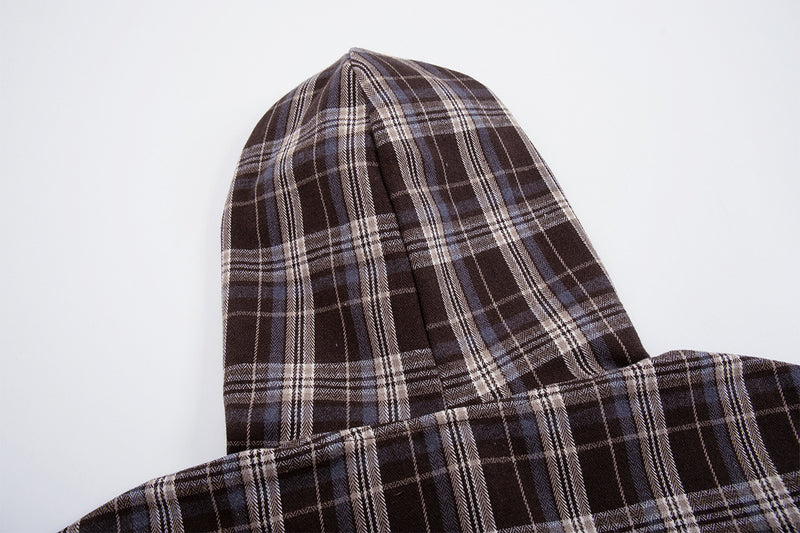 Oversized-Pullover-Hoodie mit braunem Karomuster – Retro-Flanell-Check-Streetwear