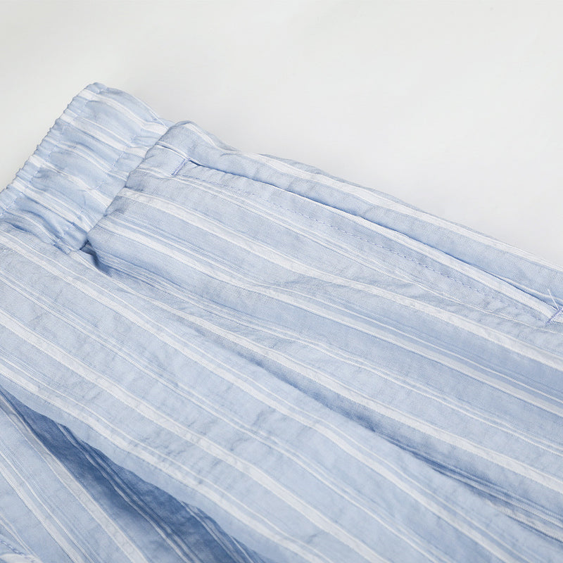Striped Wide-Leg Pants with Elastic Drawstring Waist and Pleated Detail