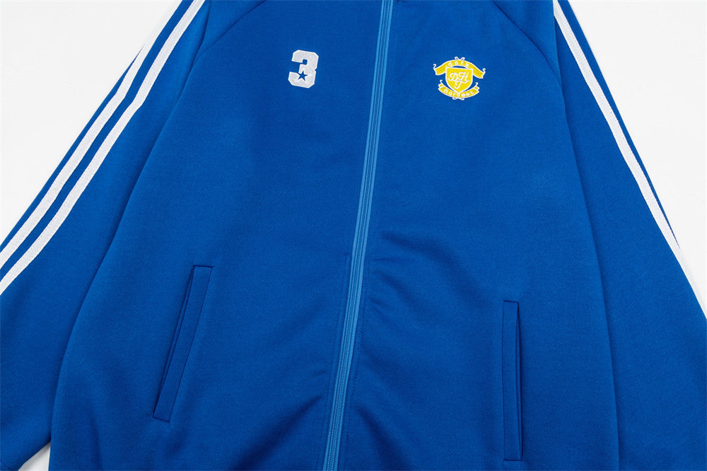 Men's Zip-Up Track Jacket with Stripe Sleeves and Crest Badge