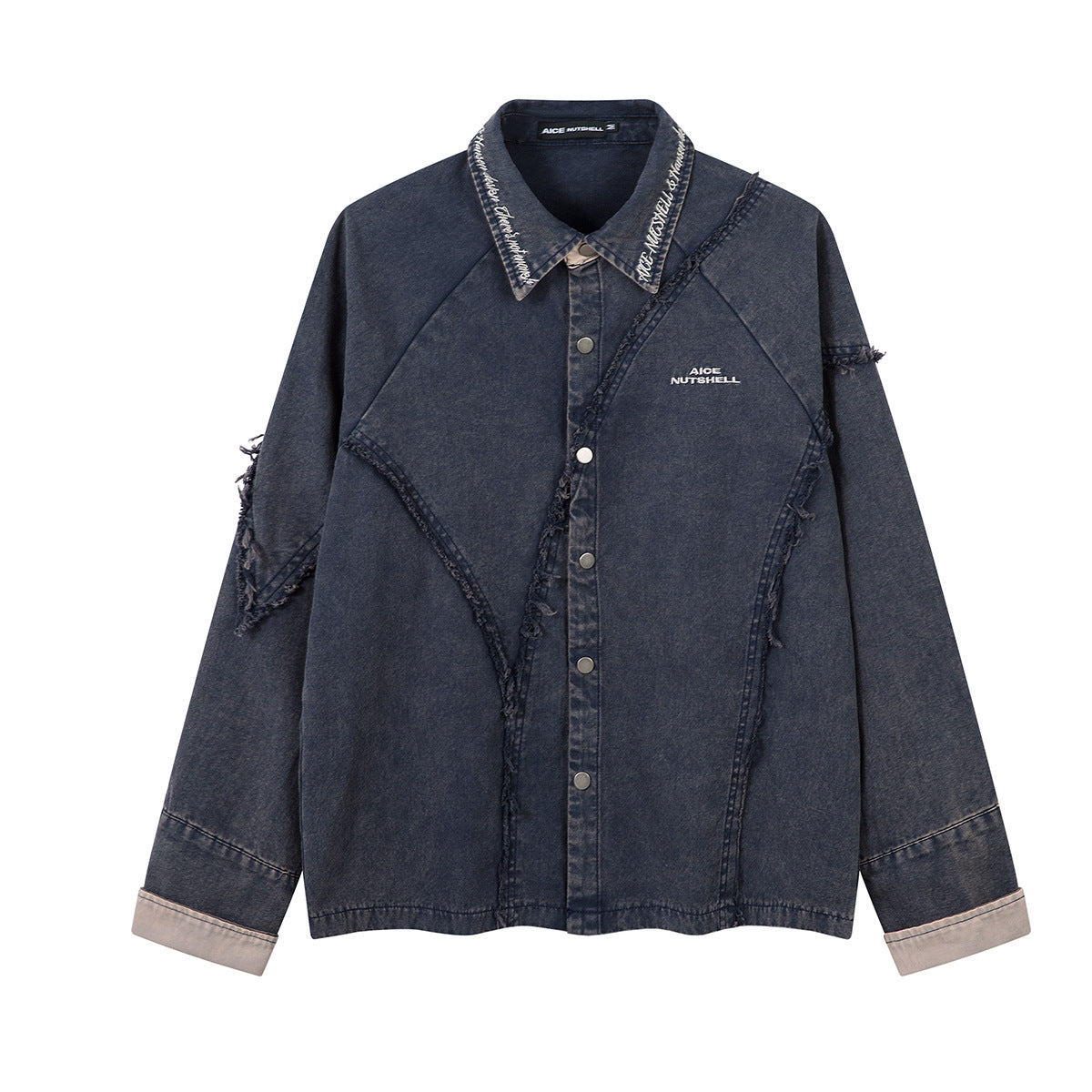 Veste-chemise en jean délavé effiloché – Surchemise patchwork déconstruite