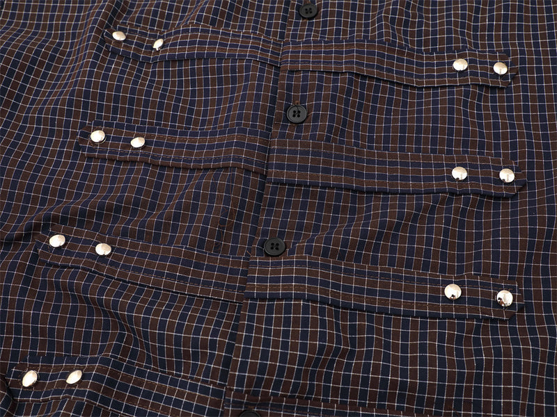 Plaid Short Sleeve Shirt with Pearl Studs – Oversized Hip Hop Streetwear