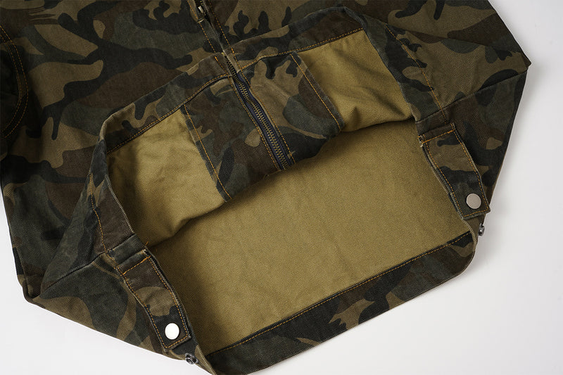 Veste de travail zippée en toile camouflage avec col en velours côtelé