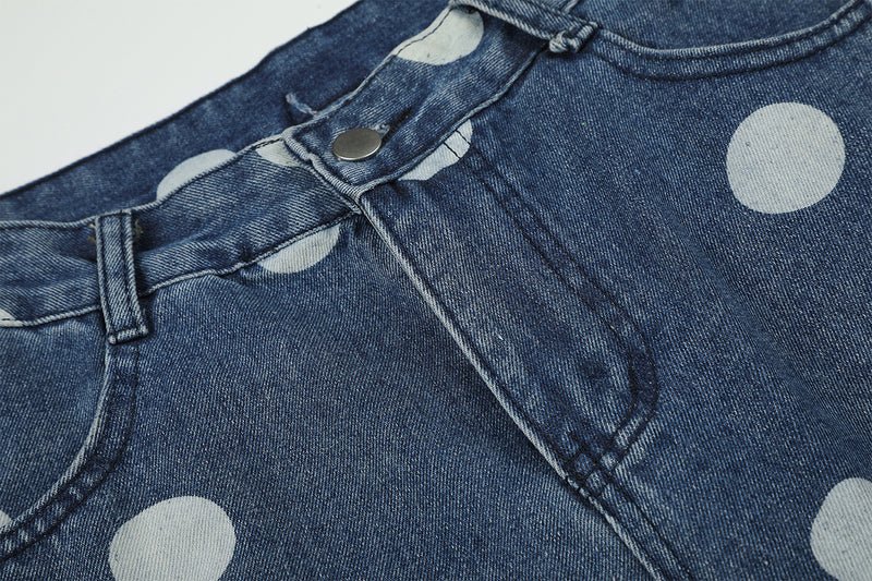 Baggy Mid Rise Jeans Wide-Leg Polka Dot Y2K Denim Pants